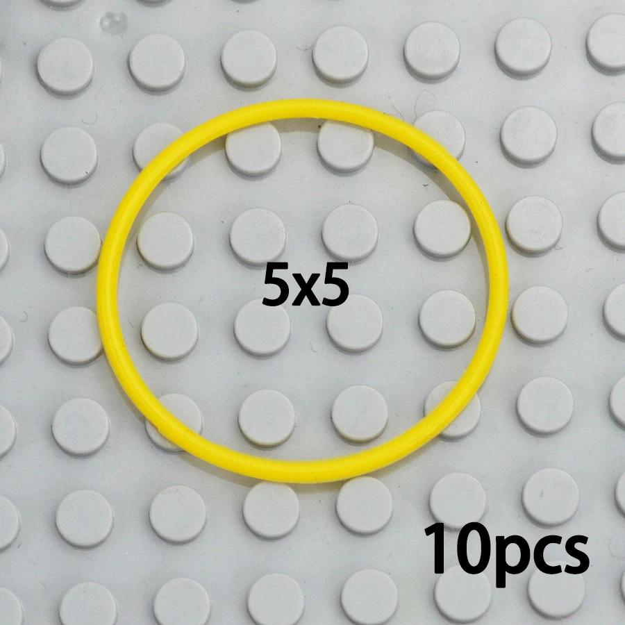10Pcs 2x2 3x3 4x4 5x5 Rubber Band Belt For Leduo Technic Elastic Cross Section Round Pulley Compatible 85543 85544 85545 85546