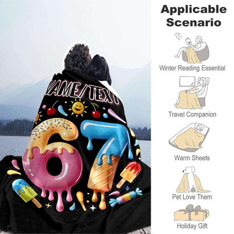 1PC Custom Name Happy 67th Birthday! Flannel Blanket Versatile,all-season Throw Suitable for the Living Room,bedroom,camping,travel,and Gift