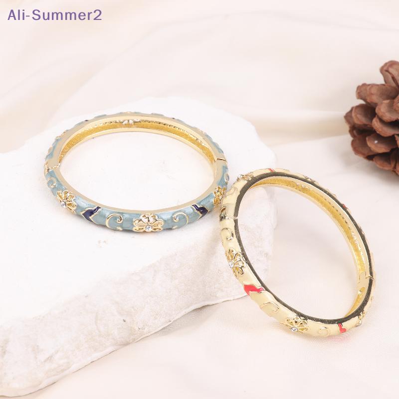 Vintage Ethnic Style Enamel Flower Bracelet Elegant Luxury Cloisonne Bangle Adjustable Open Bangle For Women Fashion Jewelry