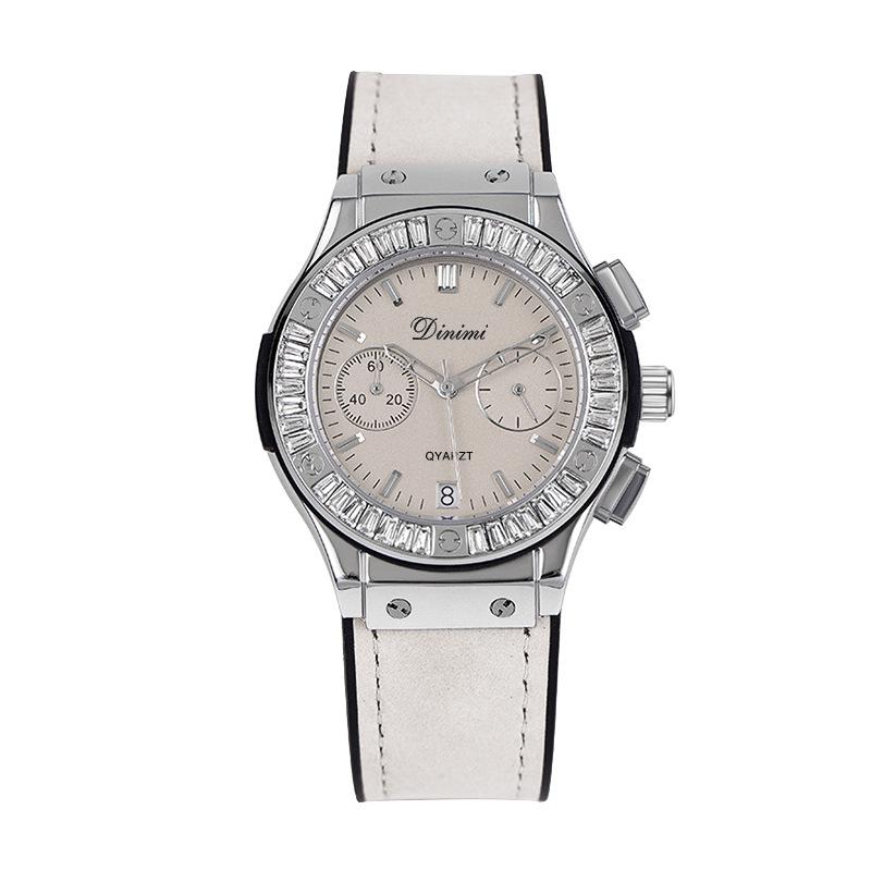 

Новые повседневные и модные пятиконтактные дисковые часы с настоящим силиконовым ремешком, темпераментные водные бриллиантовые английские часы для женщин