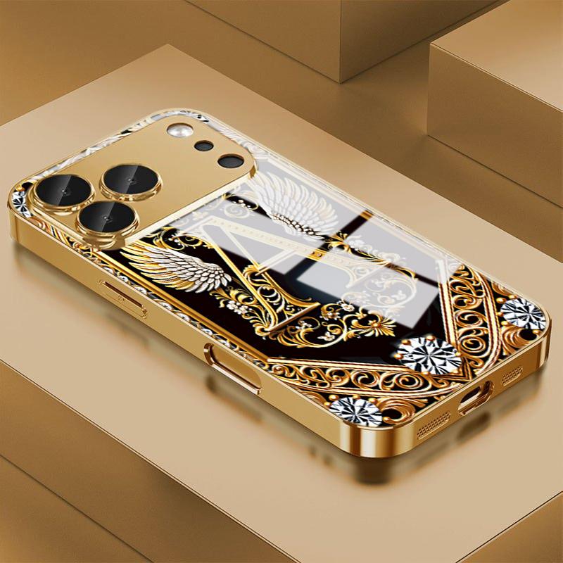 Wing Crown A Tempered Glass Phone Case For iPhone 17 Pro Max 16 15 14 Plus 13 12 11 Pro Max 16E 17 Air Lens Protection Cover