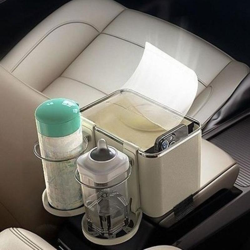 Multi-Functional Car Handrail Storage Box with Detachable Cup Holder And Tissue Paper Organizer - Car Console Storage Solution
