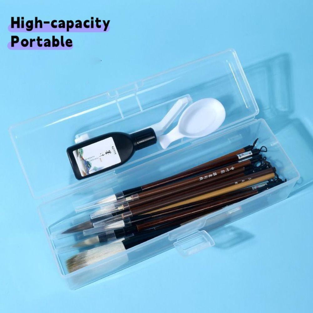Clear Plastic Storage Case Plastic Calligraphy Toolbox Marker Pen Storage Holder Students