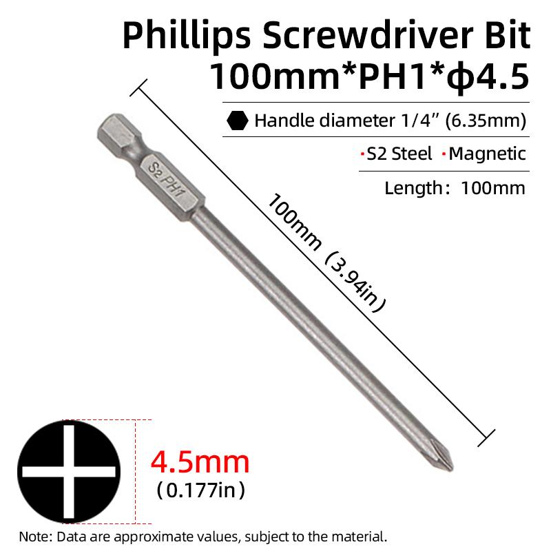 1PC Phillips-Schraubendreher-Bits Kreuzkopf Magnetische Schraubendreher PH00 PH1 PH2 S2 Legierter Stahl Sechskantschaft Handwerkzeuge 50/75/100/150mm