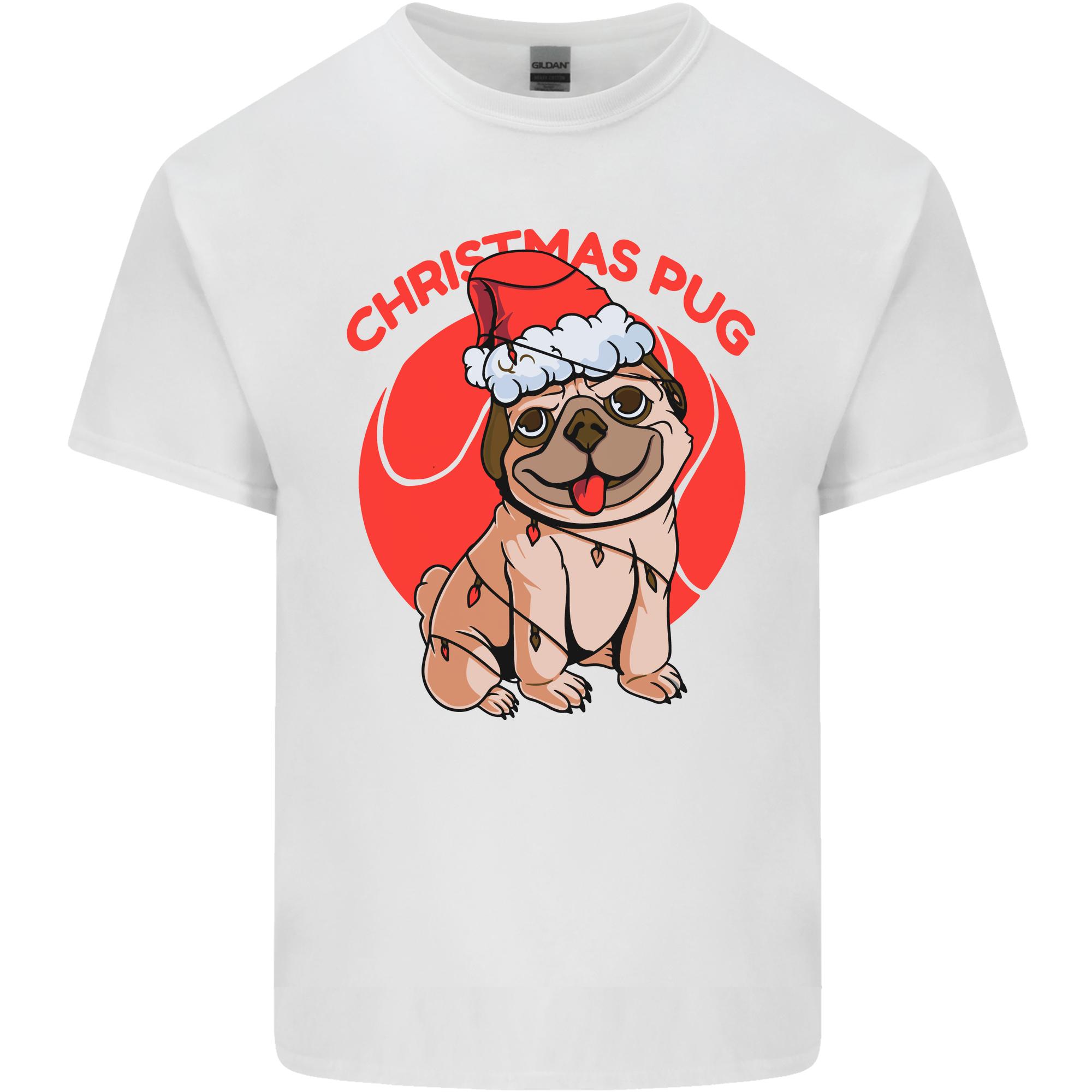 A Christmas Pug Wearing an Xmas Hat Unisexs Light Cotton TShirt S