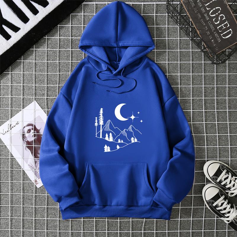 Autumn Winter Crescent Moon Pendant Printed Hoodie Sweatshirt Unisex Casual Style Top Korean Trend Couple Matching Shirt CYXX335