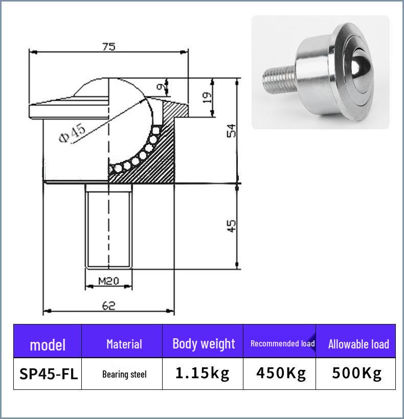 SP8-FL Heavy-Duty Universal Stainless Steel Ball Bearing with Screw Rod for Precision Conveyance