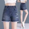 2026 Women's High Waist Elastic Denim Shorts - High Stretch, Four-Quarter Length, Summer Wear