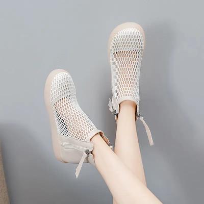 2024 Sommer Neue flache Leder Mesh atmungsaktive Sandalen Plus Größe 43 weibliche hohle Student Stiefel