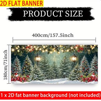 One 2D Flat Christmas Garage Door Polyester Banner, Snow Scene and Street Lamps, Christmas Decoration