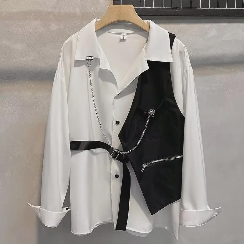 Men's Trendy Layered Street Fashion Two-Piece Suit: Vest & Shirt
