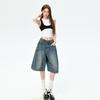 American Retro Women's Denim Five-Point Shorts, 2026 Spring/Summer Collection - Loose, Wide-Leg, Versatile Mid-Length Pants for a Relaxed Fit.