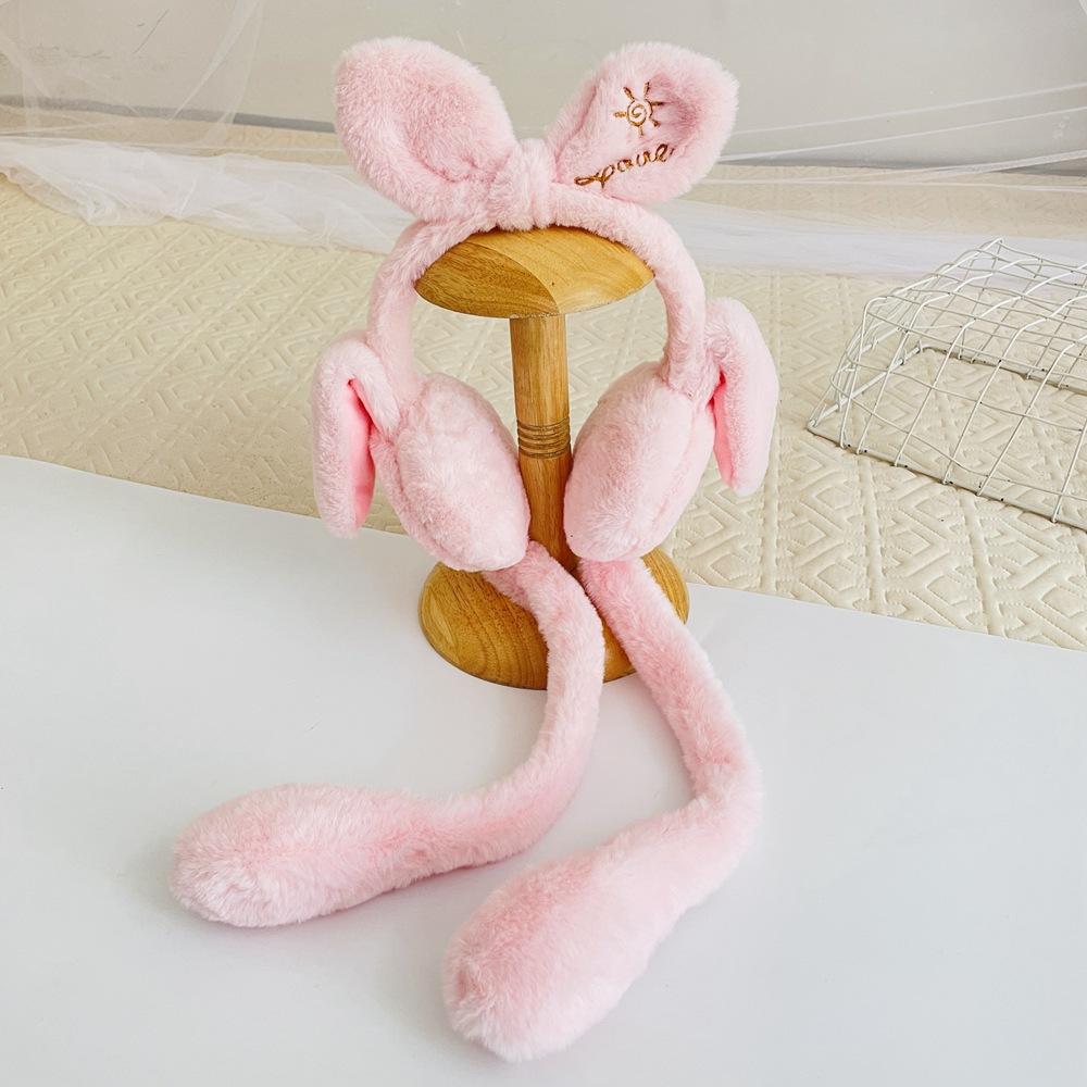 Cute Rabbit Jumping Earmuffs Outdoor Winter Warm Funny Toy Cap Plush Toy Ears Airbag Hat Children Xmas Gift For Kids