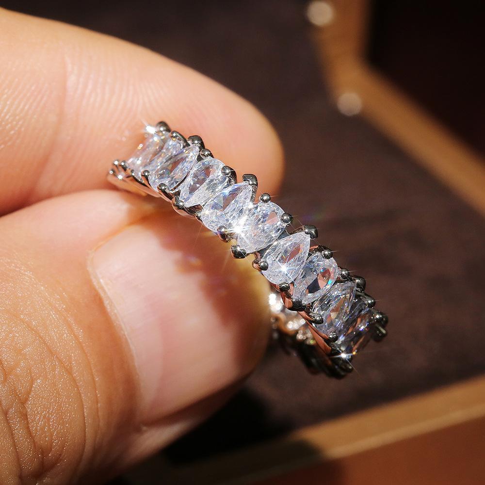 Fashion Water Drop-Shaped Zircon Ring For Women, Exaggerated Full Circle Couple Jewelry