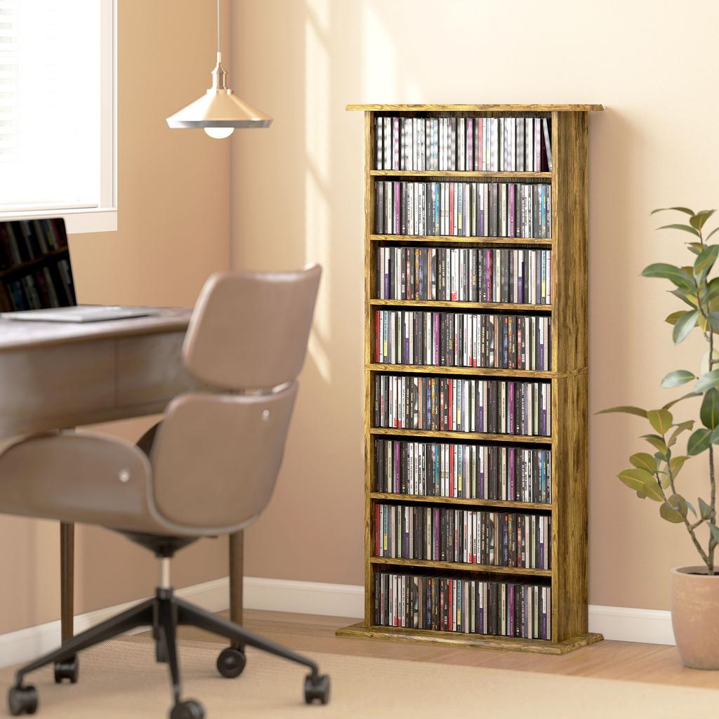 CD/DVD Storage Unit, 8 Compartments, 6 Shelves, 360 CDs, Brown