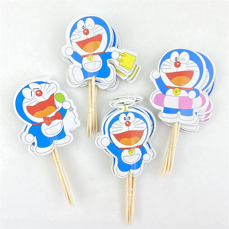 24Pcs Double‑Sided Cartoon Cake Toppers, Toothpick Cupcake Picks, Birthday Party Dessert Table Decorations Supplies