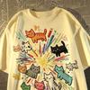Y2K Clothing Fun and Cute Cat Print T-Shirt Sweet Aesthetic Anime Women's Loose Summer Trend