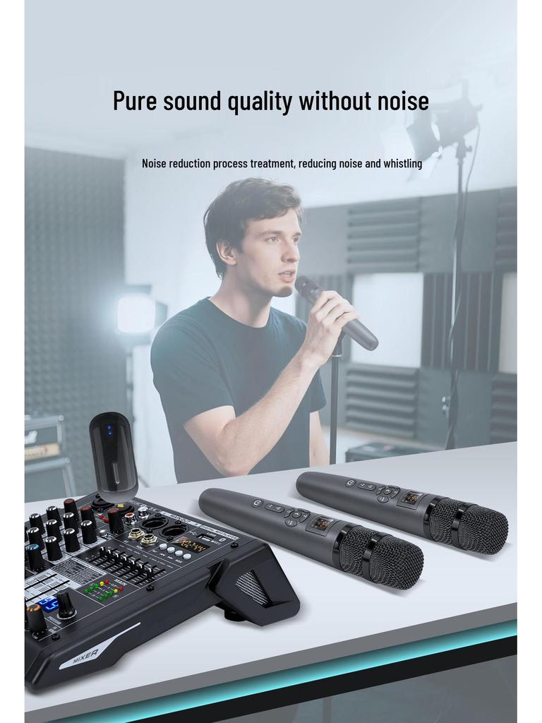 Wireless Bluetooth Dual KTV Microphone with Noise Reduction and Reverb for Home Singing