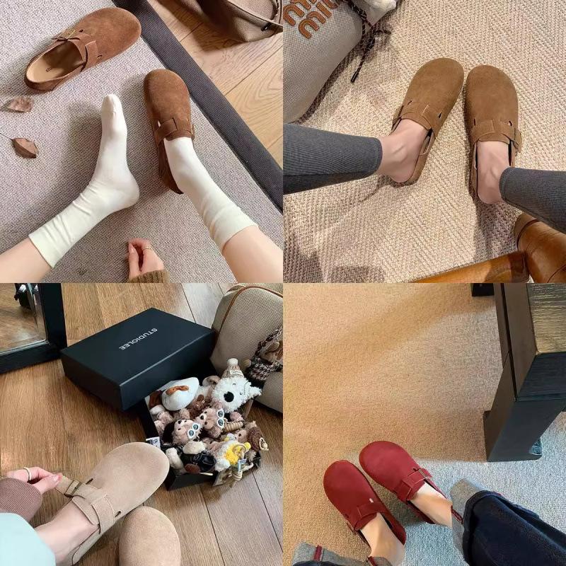 

! Genuine leather one-pedal all-inclusive can step on heel buckle straps single shoes lazy big head women s shoes 35 коричневый