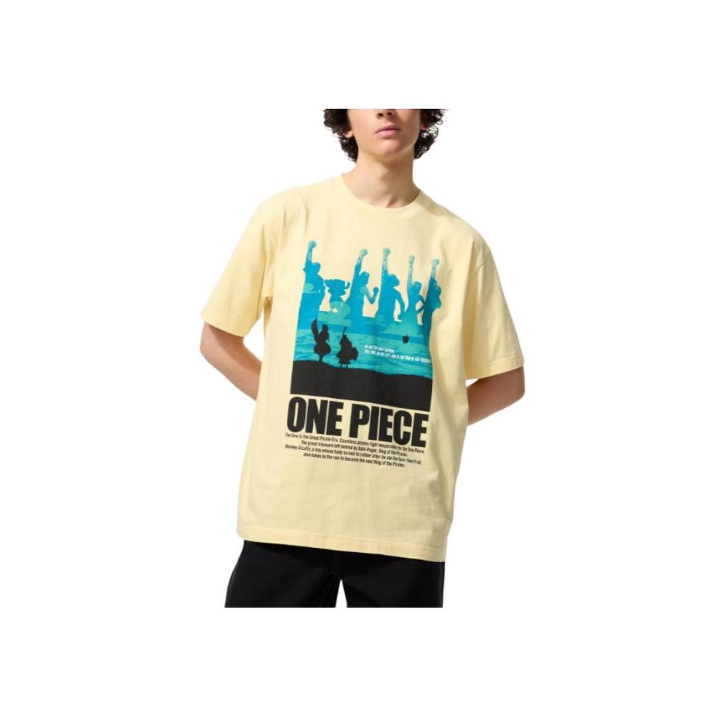 Uniqlo × One Piece Collaboration SS25 Silhouette Pattern Letter Print Loose Casual Short Sleeve T-Shirt Men T-Shirts Yellow 480692-41