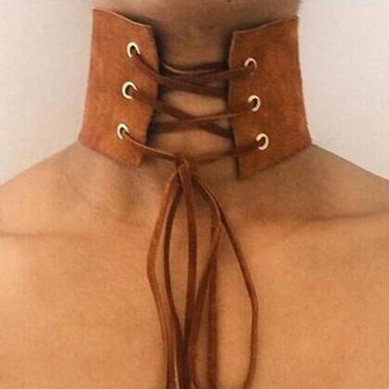 Retro Dam Gotisk Faux Mocka Choker Bred Krage Halsband Smycke Gåva