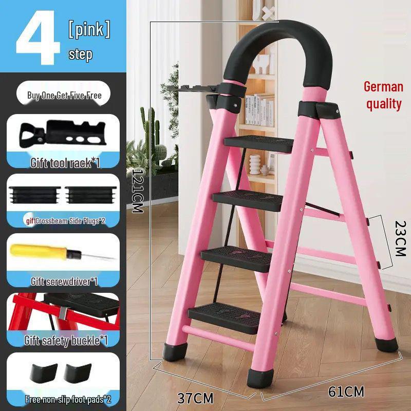 Multi-Functional Telescopic A-Frame Folding Ladder - Thick Carbon Steel Step Ladder for Indoor Use