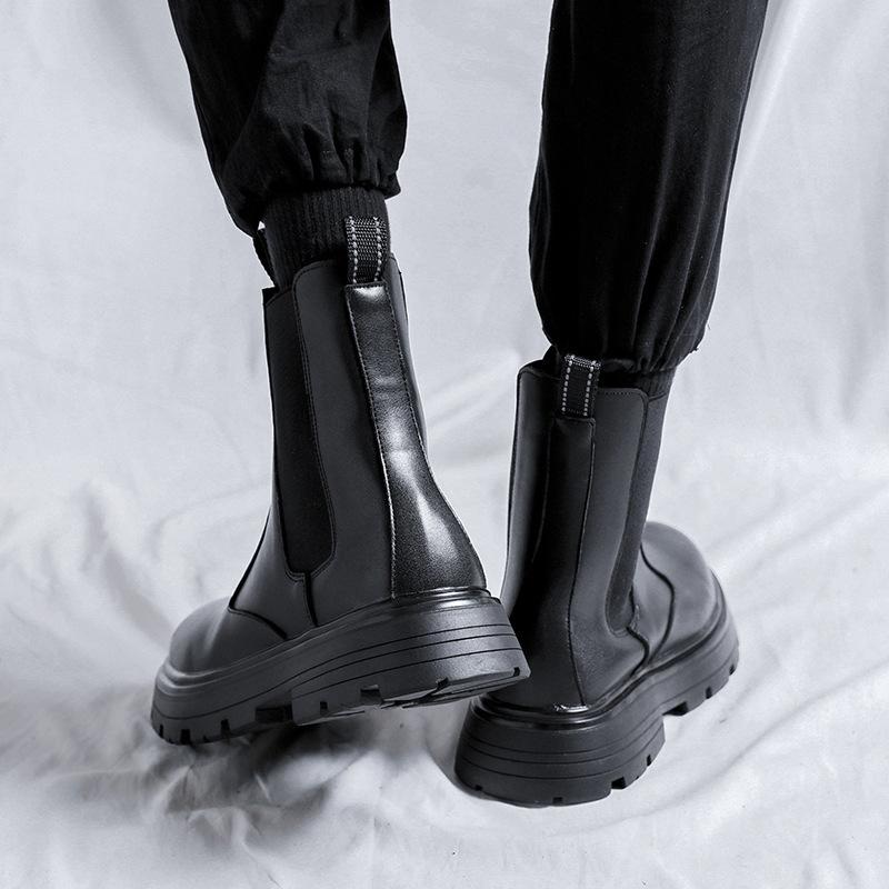 New Platform Chelsea Boots Medium Tube Muffin Martin Boots Men's Shoes Short Tube Cigarette Boots British Style Short Boots