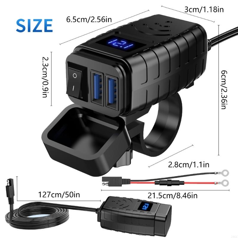 28GC Double USB QC3.0 Chargers with Display Switches ABS Motorcycle Accessories Waterproof Easy Install Charging Socket
