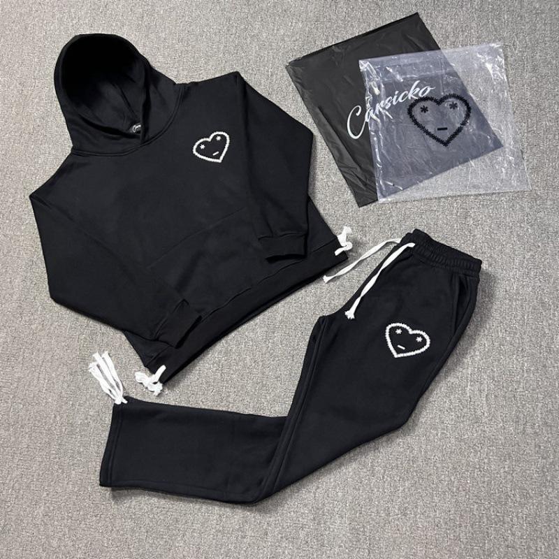 Carsicko Love Heart Fleece Hoodie & Sweatpants Set - Winter Hip Hop Style