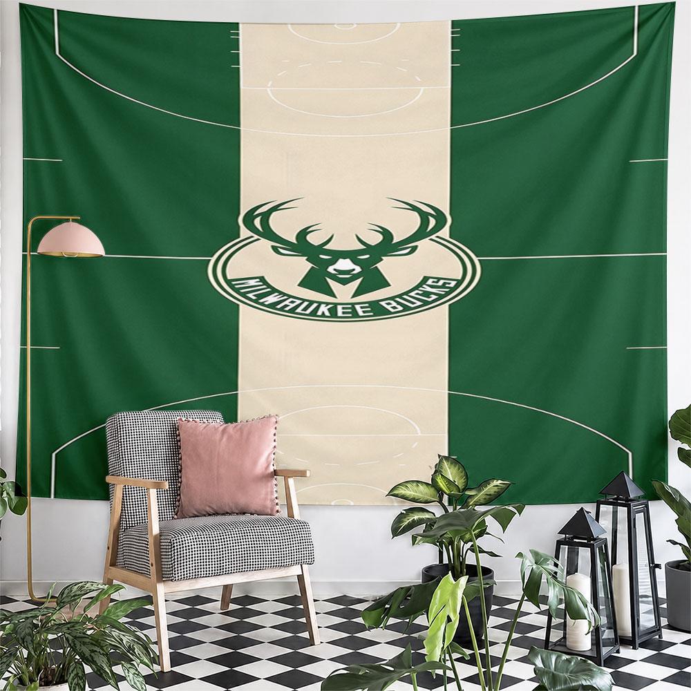 Milwaukee Bucks Basketball Court Decor Pattern Wall Hanging Tapestry Decorative Tapestry Home Decor for Bedroom and Living Room
