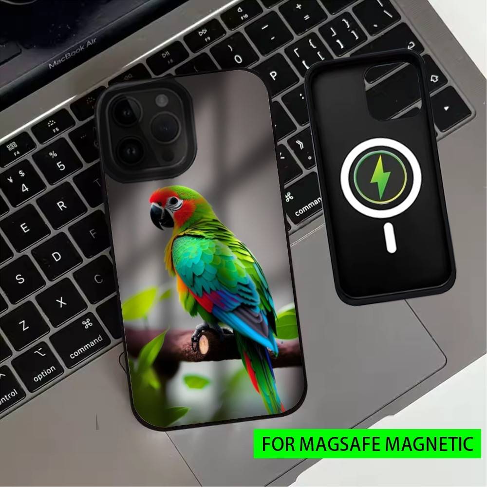 Talking P-Parrot Phone Case For iPhone17,16,15,14,13,12,11 Plus,Pro Max Magnetic For Magsafe Wireless Charging