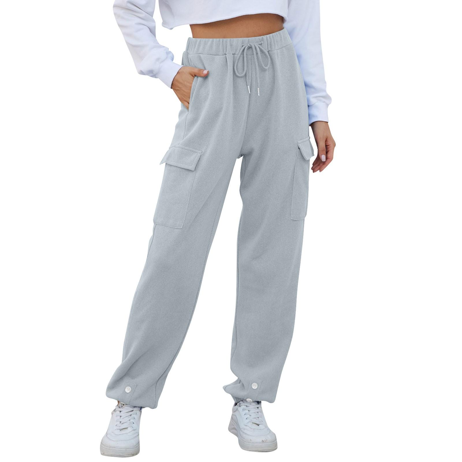 

Женские эластичные повседневные брюки с высокой талией и широкими длинными штанинами с карманами XS