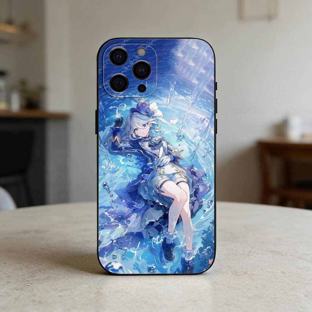 G-Genshin Impact F-Furina Phone Case For iPhone 17,16,15,14,13,12,11 Plus,Pro Max,SE4Soft Silicone Black Cover