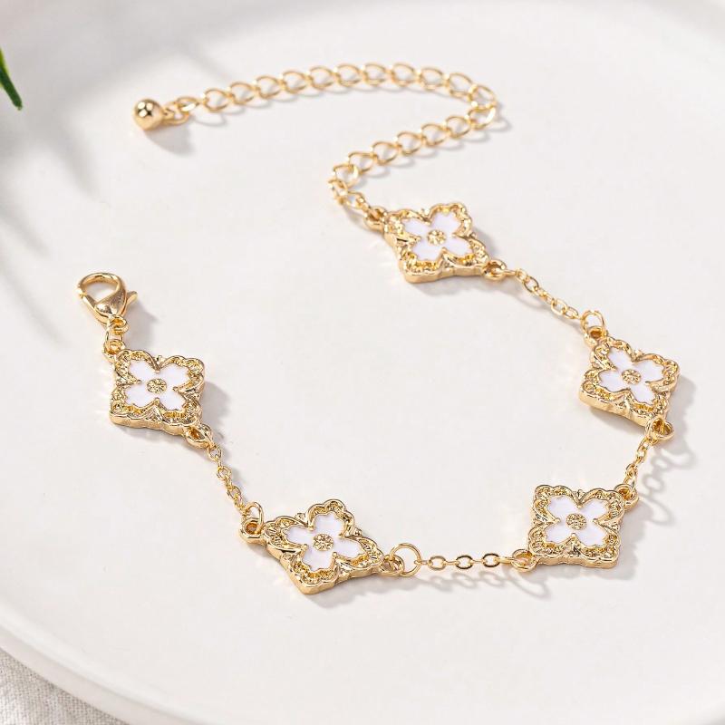 1pc Luxurious Four Leaf Clover Beaded Bracelet Women Vintage Artistic Chic And Unique High-End Bracelet Suitable
