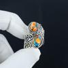Natural Orange Spiny Oyster Adjustable 925 Sterling Silver Ring - Fits US Sizes 6 To 10 - Antique Handmade Boho Ring for Women & Men, Valentine Gifts