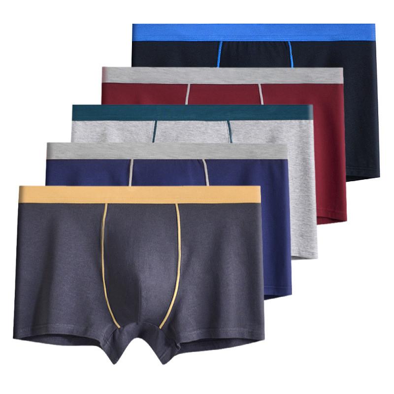 5 Pcs Men's Cotton Boxer Briefs Breathable Soft Knickers Solid Color Daily Casual Panties Big Size L XL XXL 3XL 4XL 5XL 6XL