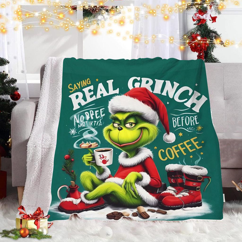 Printed Blanket Christmas Green Flannel Blanket Conditioning Lunch Break Blanket