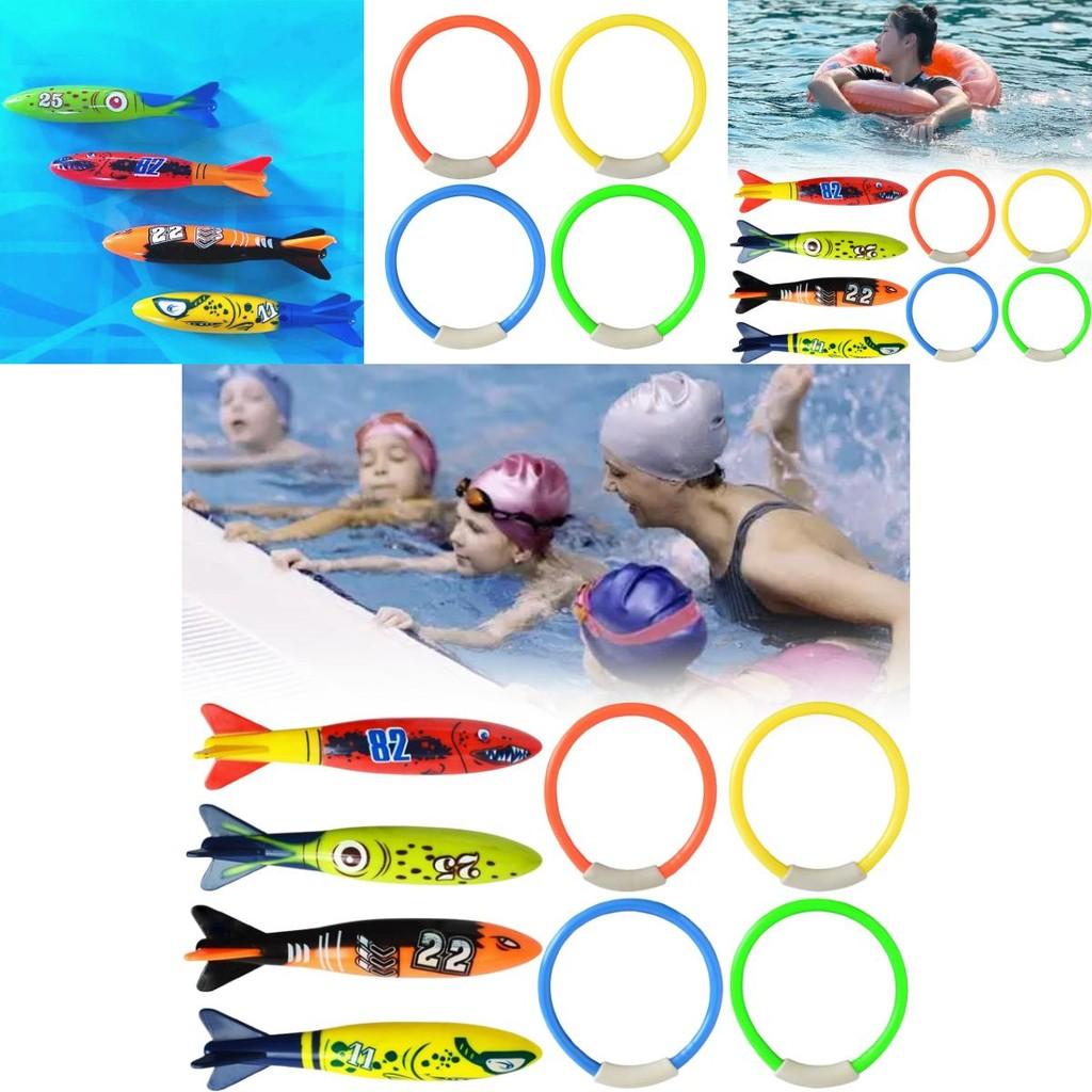 Anéis Flutuantes Torpedos Kit de Brinquedos para Brincadeiras Aquáticas para Atividades de Piscina Infantil