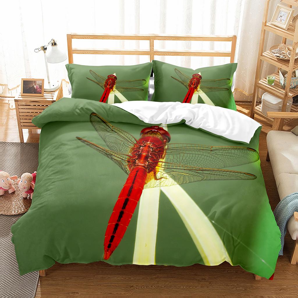 Dragonfly Duvet Cover Set Art Painting Animals Pattern King Queen Size Polyester Comforter Cover for Kids Boys Girls Bedding Set