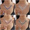 Full Diamond Multi-Crystal Diamond Necklace Earrings Set Multi-Color Jewelry Two-Piece Set