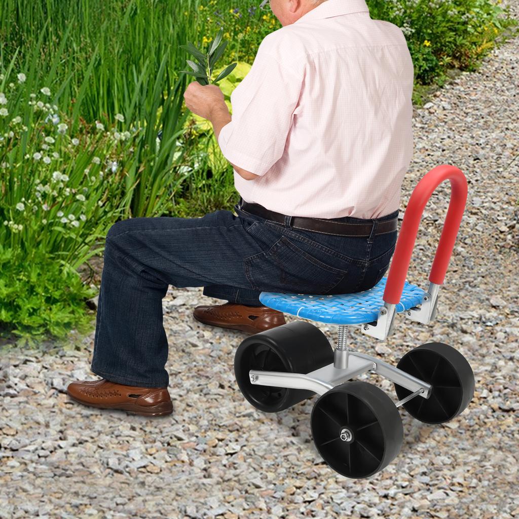 Garden Cart Rolling Work Seat Outdoor Lawn Yard Patio Wagon Scooter for Planting, Adjustable 360 Degree Swivel Seat, Black