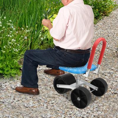 Gartenkarre Rollender Arbeitsitz Outdoor Rasen Hof Terrasse Wagen Roller zum Pflanzen, Verstellbarer 360-Grad-Drehsitz, Schwarz