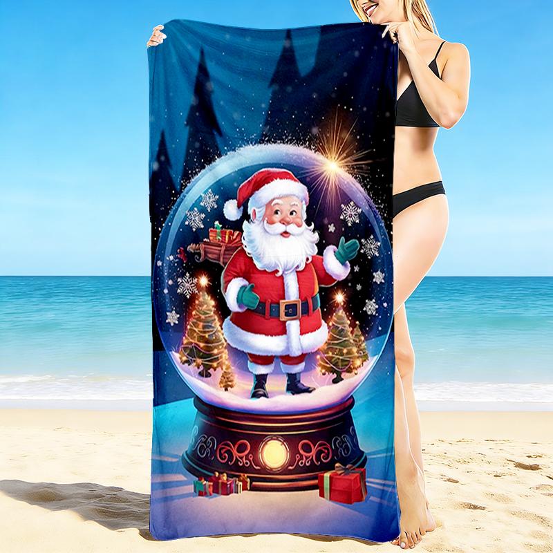 1Pc Christmas Snow Globe Beach Towel, Quick Dry, Multi-Use for Beach Pool Gym Yoga Home Travel, Christmas, Halloween, Xmas Gift S364