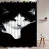 Black White Cat Shower Curtain Close Up Portrait Print Bathroom Decor Waterproof Curtains Pet Lover Home Style
