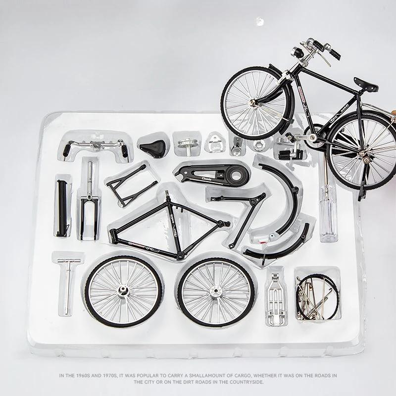 Mini Bike Model Alloy Bicycle Metal Bike Sliding Assembled Version Simulation Collection Gifts for Children DIY Assembling Toys
