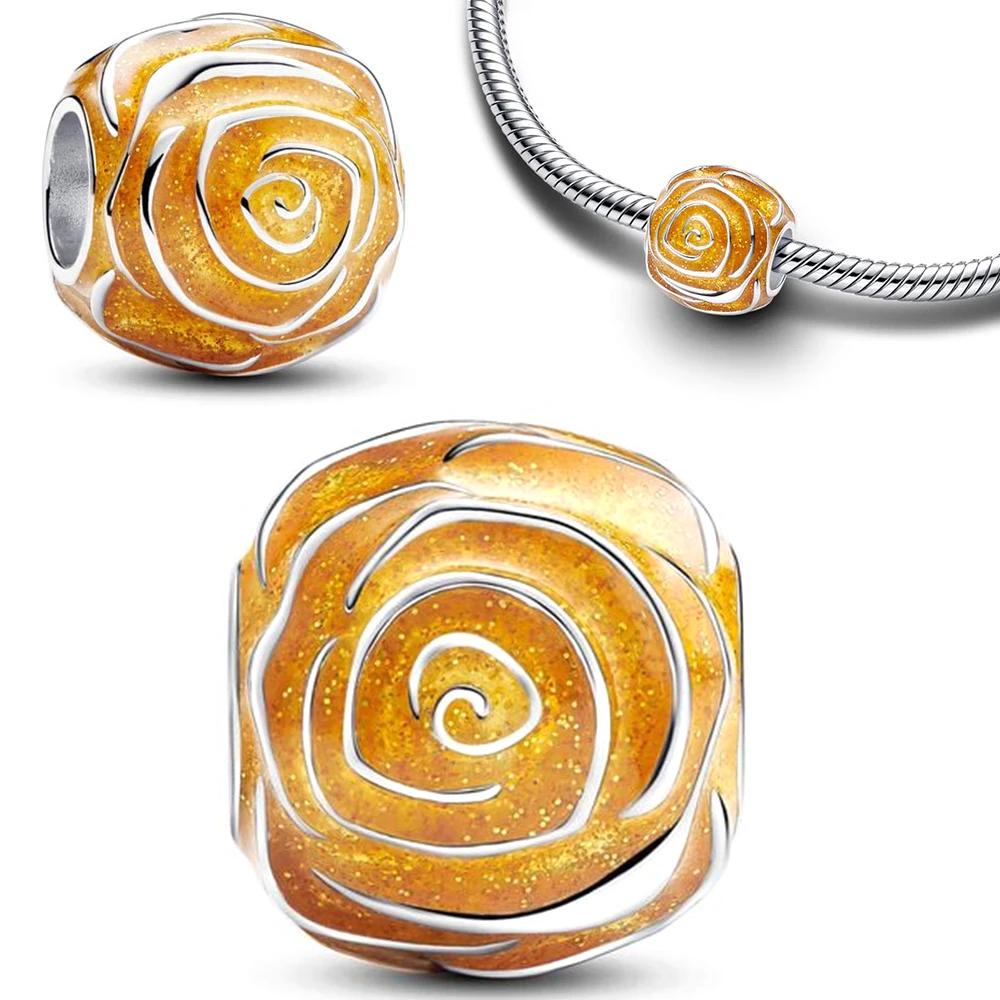 

Bracelet Copper Yellow Rose In Bloom Charm Fit Original Charm For Women Bracelet Fine Jewelry Gift