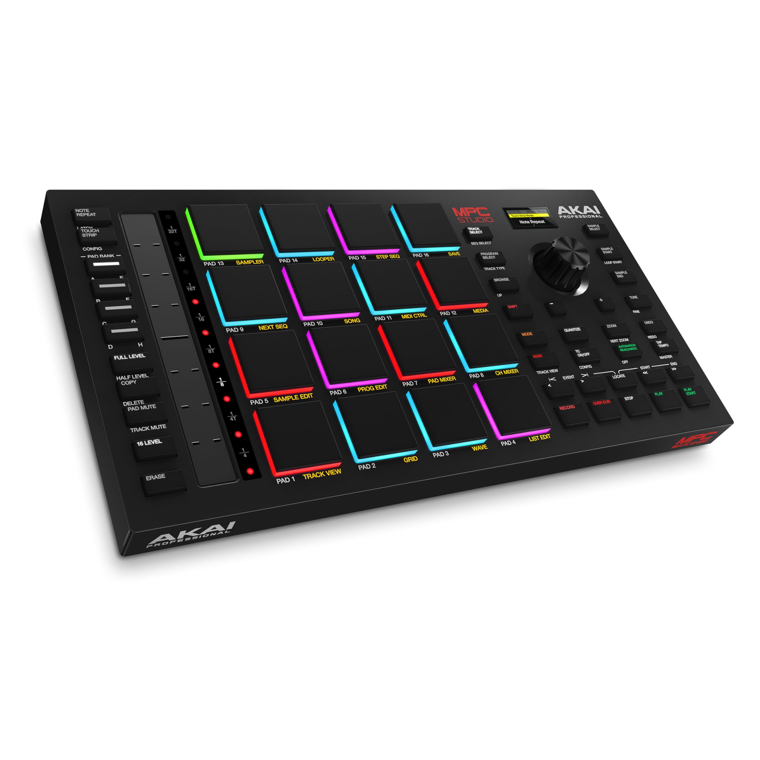 

Akai Professional MIDI Controller Повнорозмірний з RGB velocity 16 барабанами, що призначаються сенсорним кольоровим РК-дисплеєм MPC Studio включає підсвічування програмного забезпечення MPC, чорний