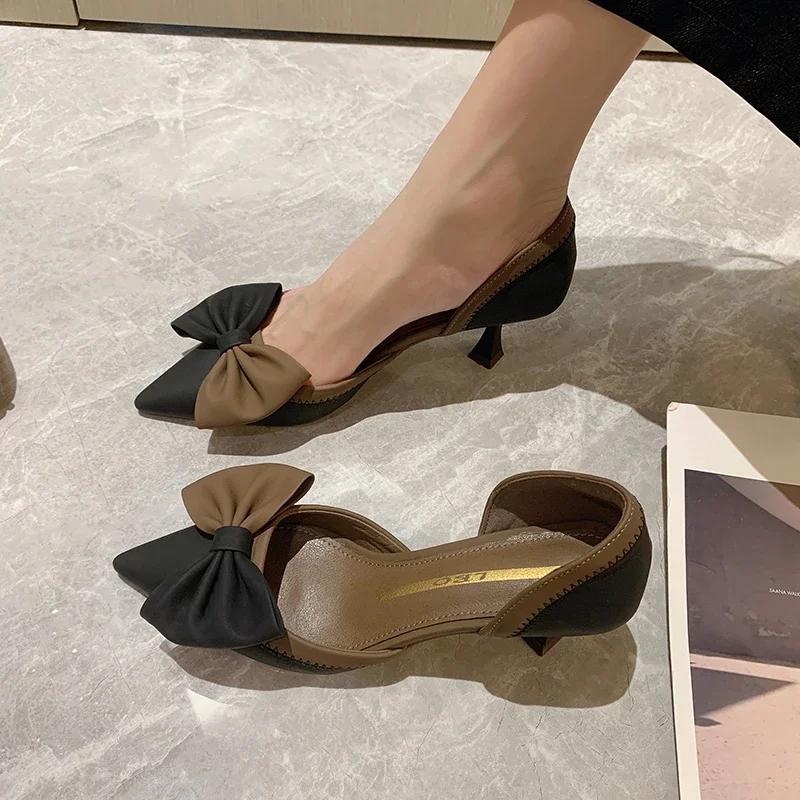 Fashion Women's Fashion Single Shoes Spring New Pointed Head Shallow Mouth Butterfly Knot Collocation Color Slip-on High-heeled Shoes