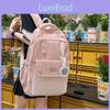Color Solid Simple Letter Print Student Backpack With Pendant For Use Daily