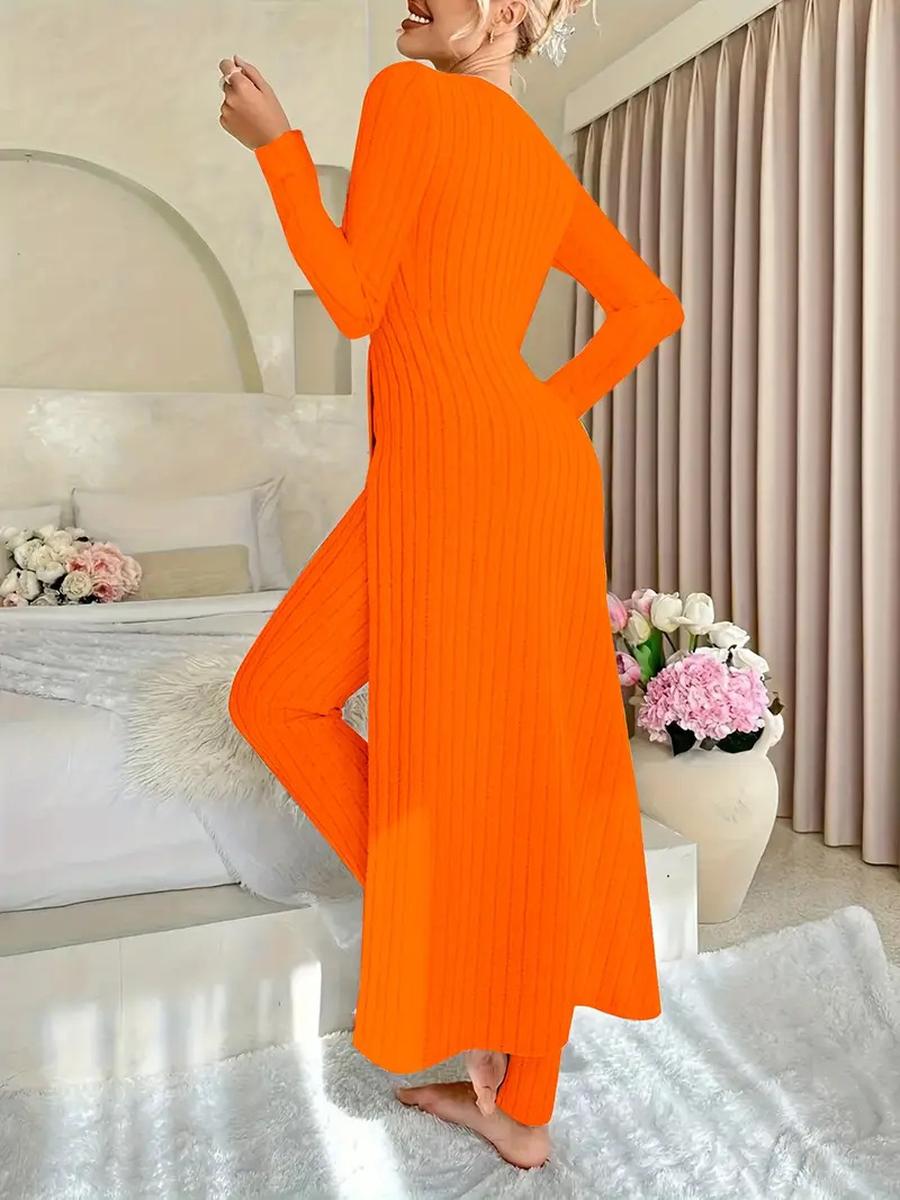 

New Design Crew Neck Ruffled Long Sleeve Set 2 Pieces Spring Set 3XL помаранчевий